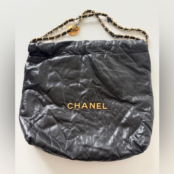 No brand Handbags - Black Quilted Shoulder Bag with Gold Accents